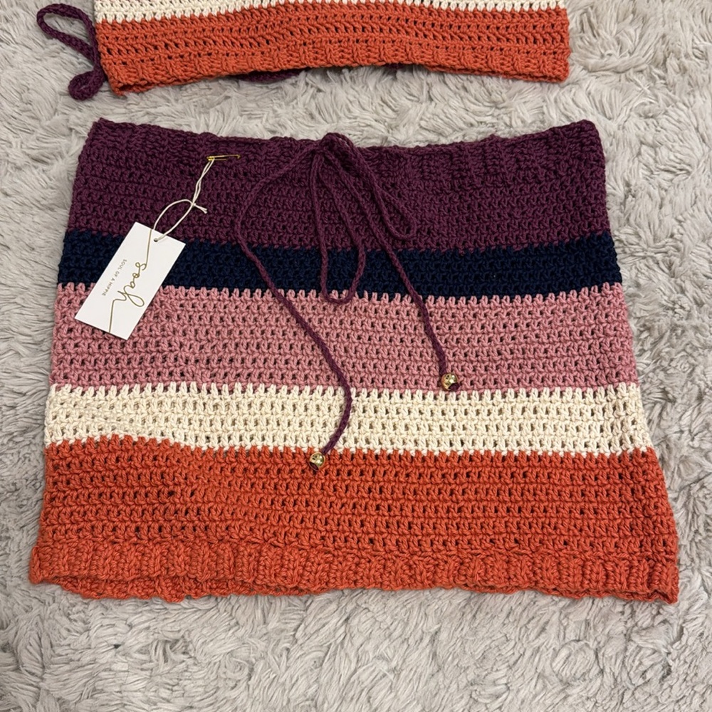 Soah Swim Gia Sunset Striped Crochet Crop Top + Mini Skirt Set - Picture 11 of 15